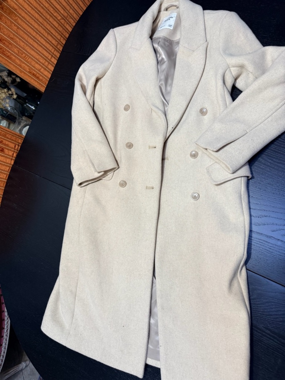 Abercrombie & Fitch Cream Double-Breasted Wool Trench Coat